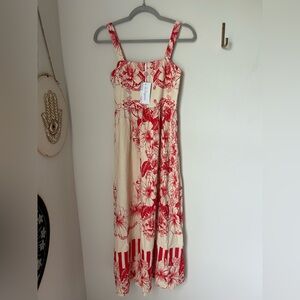 La Raggaze cream red Tropical Hawaiian hibiscus Maxi Dress